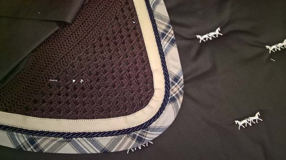 Marta Morgan Horse Motif Brown Saddlecloth with Fly Veil