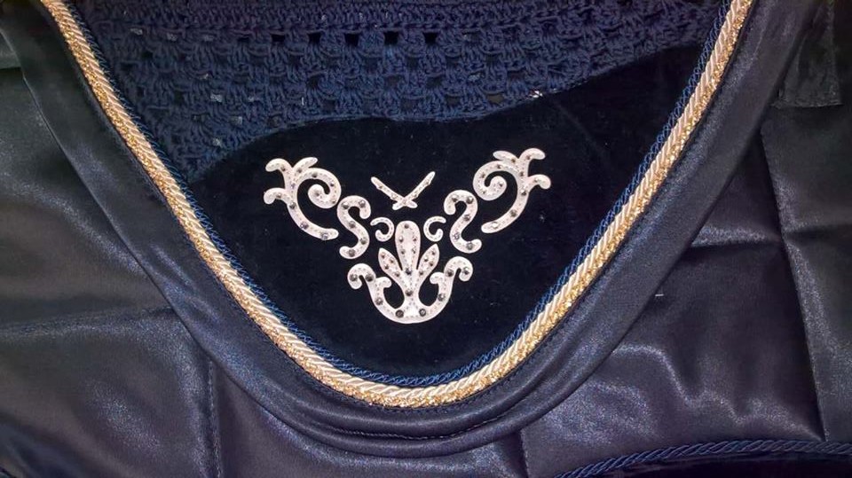 Marta Morgan Navy Saddlecloth with Matching Fly Veil