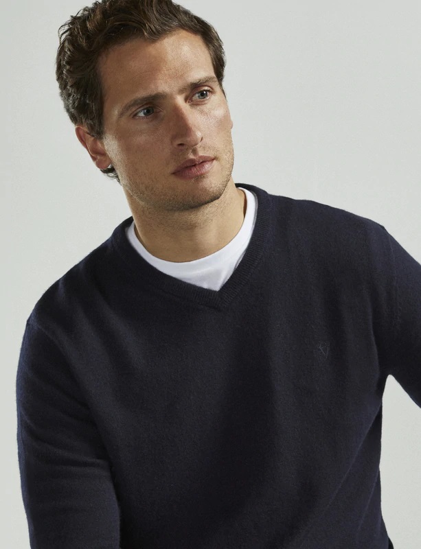 Vedoneire Wool V Neck Jumper Navy Shadow