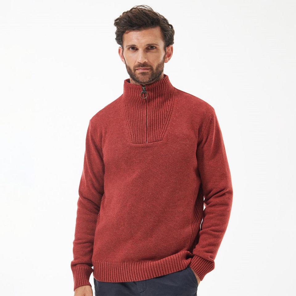 Barbour Nelson Essential Half Zip Brick Red Sweater