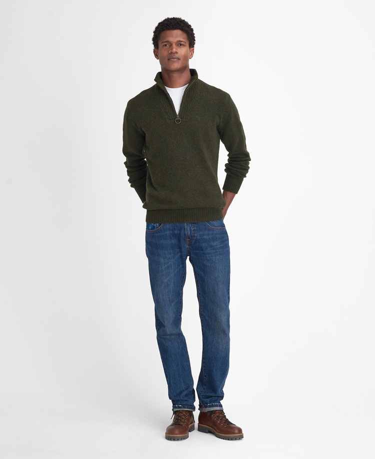 Barbour Essential Lambswool Half Zip Knitted Jumper Seaweed
