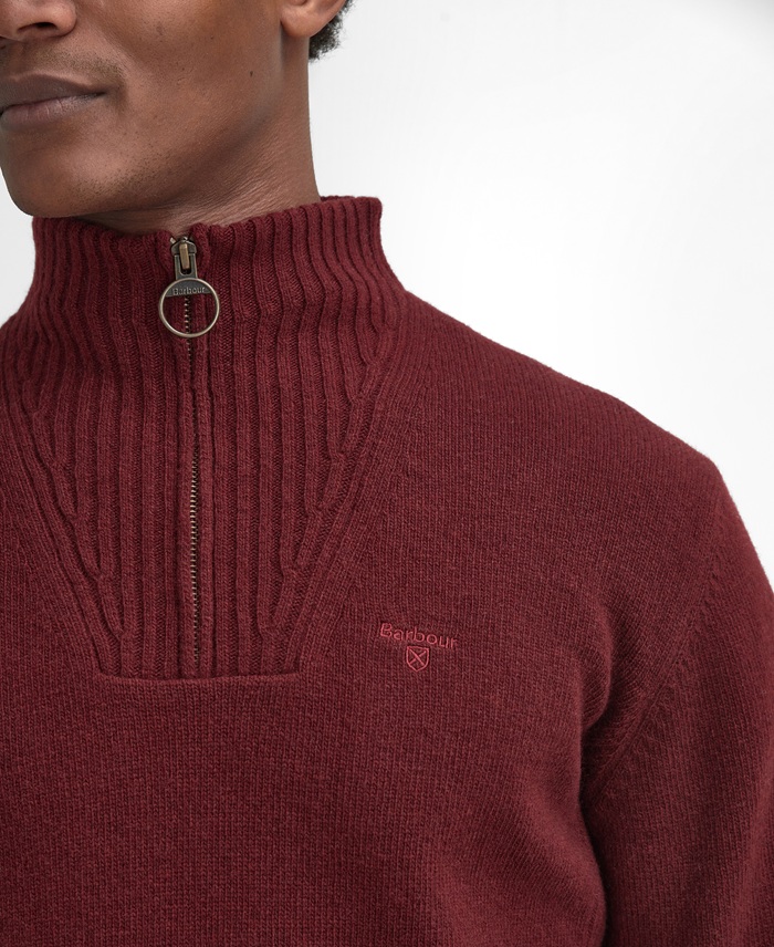 Barbour Essential Lambswool Half Zip Knitted Jumper Ruby